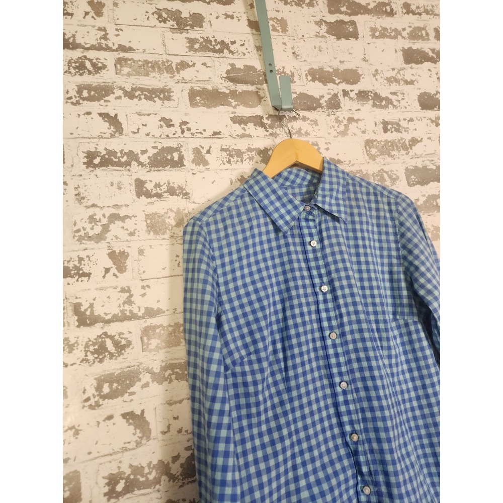 J. McLaughlin Blue Gingham Check Button Down Shirt Cotton‎ Preppy Size 8 - Picture 4 of 15